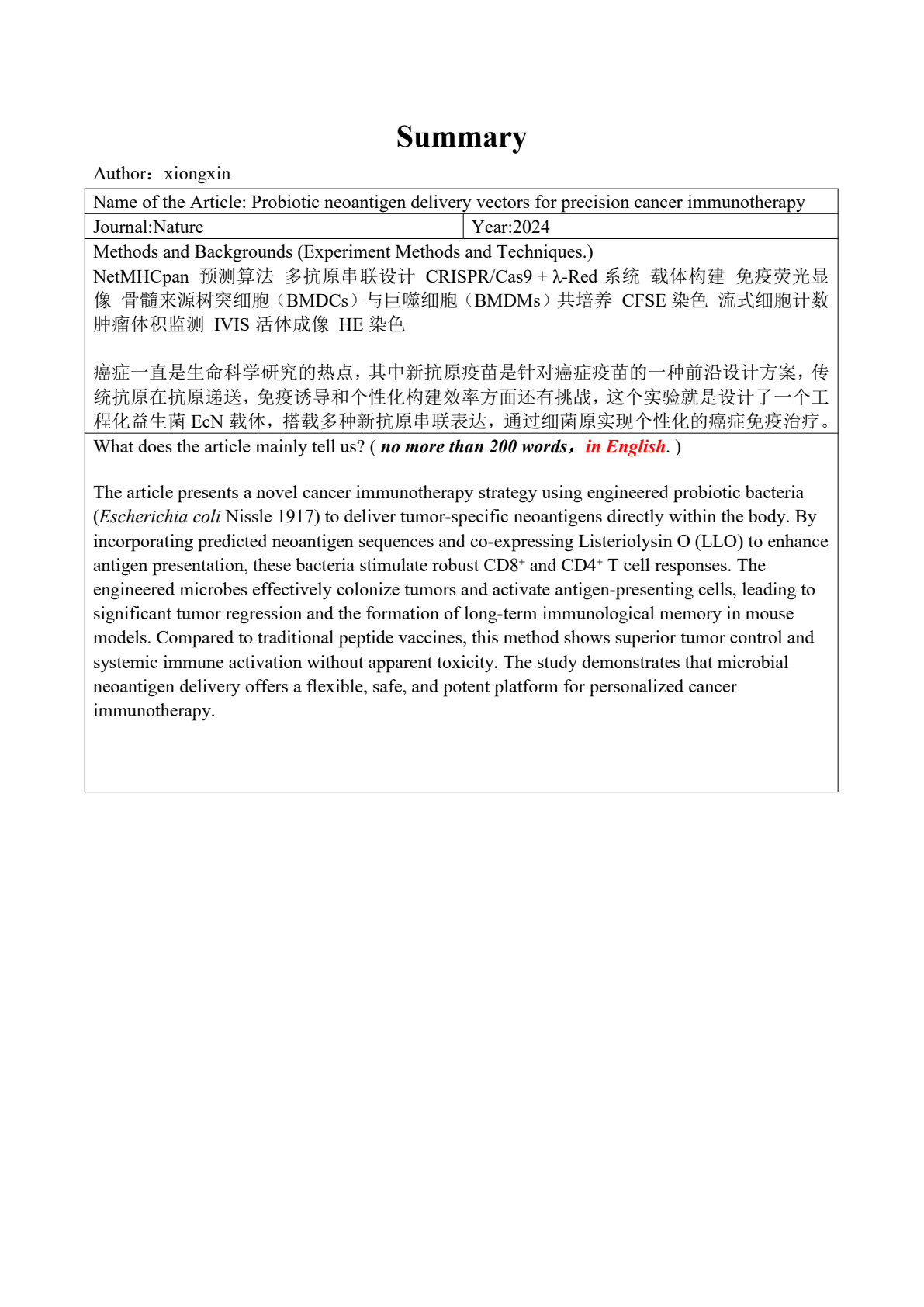 Preview of Probiotic neoantigen delivery vectors for precision cancer immunotherapy PDF